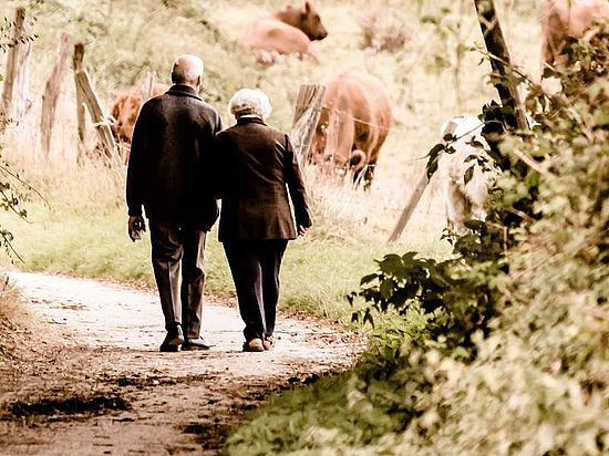 älteres Paar beim Spaziergang in der Natur