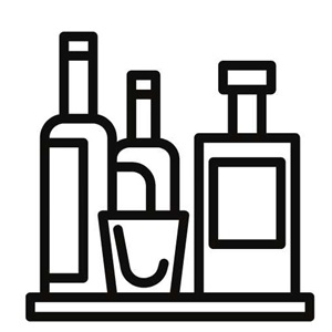 Symbol: Verschiedene Alkoholflaschen – Thema Alkoholkonsum.