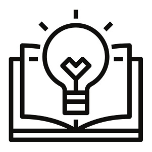 Symbol: Glühbirne über offenem Buch, Bildung.