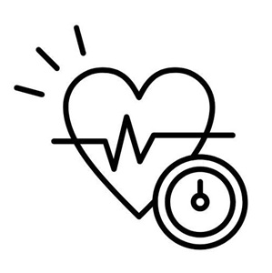 Symbol: Herz mit Puls und Messgerät – Thema Bluthochdruck.