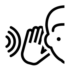 Symbol: Ohr mit Schallwellen – Hören und Zuhören.