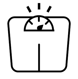 Symbol: Personenwaage mit Anzeige – Thema Übergewicht.